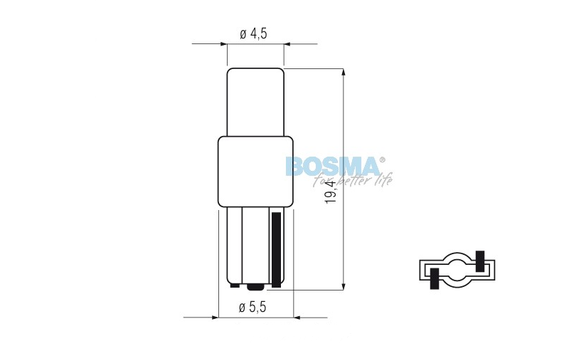 Żarówka BOSMA 12V 1*LED STANDARD T05 RED WIDE VIEWING BLISTER ( 4 SZT.)
