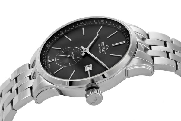 Zegarek Bisset męski mechaniczny na bransolecie  BSMF59 srebrny/czarny