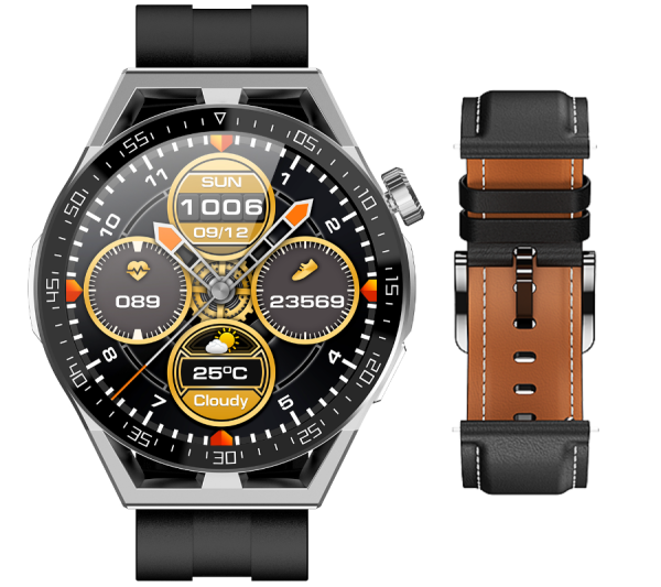 Smartwatch Rubicon RNCE88 srebrny czarny silikon i czarna skóra