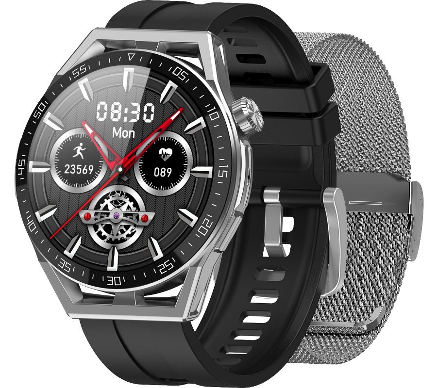 Smartwatch Rubicon RNCE88 srebrny czarny silikon i srebrna bransoleta