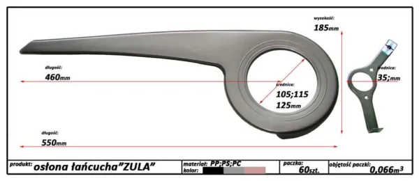 OSŁONA ŁAŃCUCHA 28" SREBRNA 115 Z UCHWYTEM FI 35