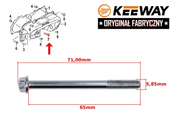 ŚRUBA MOCOWANIA POKRYWY PASKA KEEWAY 2T M6x65 ORYGINAŁ