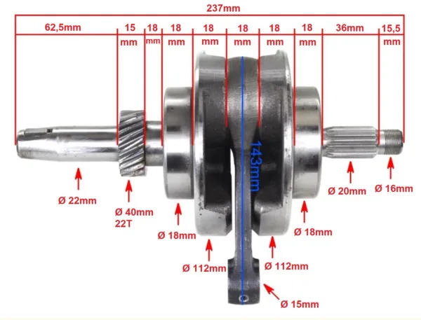 WAŁ KORBOWY ATV 200cc BASHAN PIN 13mm