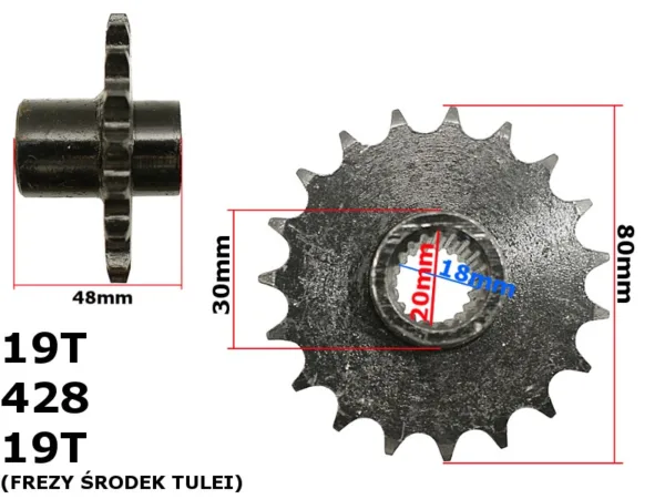 ZĘBATKA PRZÓD 428-19z ATV 150 DIABLO Z TULEJĄ MAŁY WAŁEK HB
